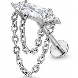 Titanium Labret Baguette Crystal Double Chain Draping