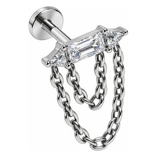 Titanium Labret Baguette Zirconia With Draped Chains Internally Threaded