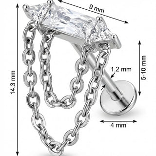 Titanium Labret Baguette Crystal Double Chain Draping