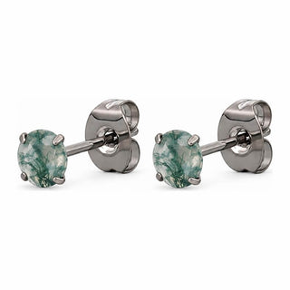 Titanium Earring Round Blue Natural Stone