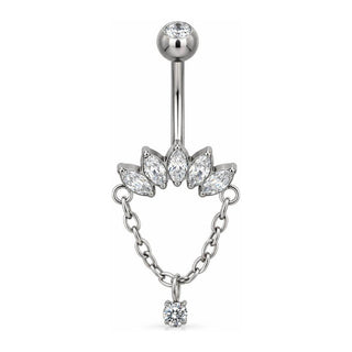 Titanium Belly Button Piercing Marquise Crown With Chain Drop