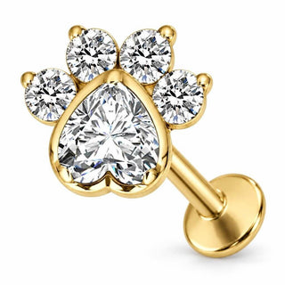 Titanium Labret Heart Animal Paw Print Internally Threaded