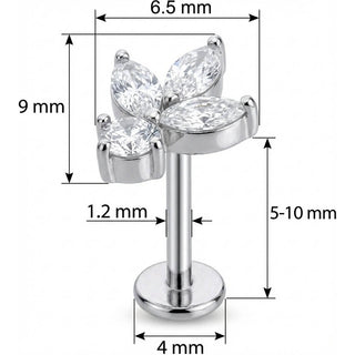 Titanium Labret Crystal Lotus Flower Cluster