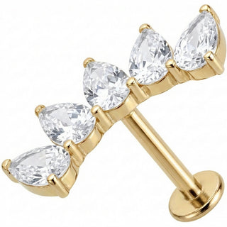 Titane Labret Arc Courbé Cinq Cristaux Poire Filetage Interne