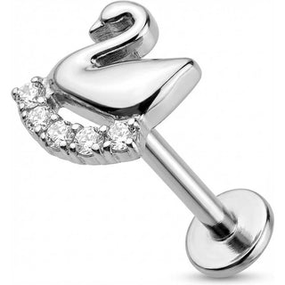 Titanium Labret Swan With Crystal Curve