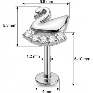 Titanium Labret Swan With Crystal Curve