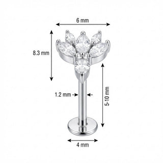 Titane Labret Fleur Lotus Cristaux Marquise Filetage Interne