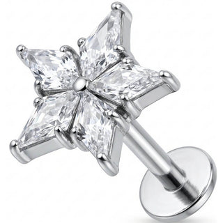 Titanium Labret Five Point Crystal Star