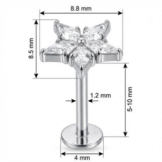 Titanium Labret Five Point Crystal Star