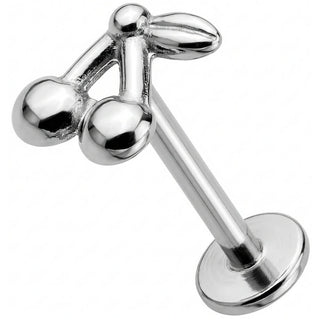 Titanium Labret Double Cherries With Leaf