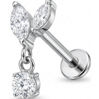 Titanium Labret Double Marquise Leaves With Dangle
