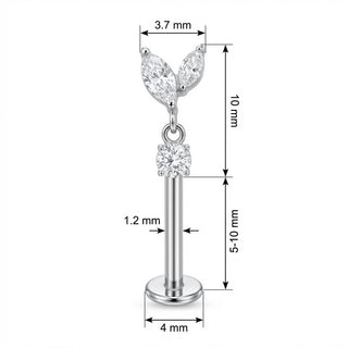 Titanium Labret Double Marquise Leaves With Dangle