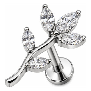 Titanium Labret Curved Marquise Leaf Branch Internally Threaded