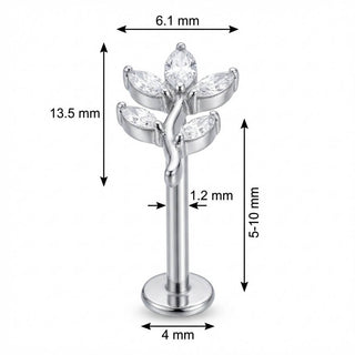 Titanium Labret Curved Marquise Leaf Branch