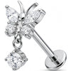 Titanium Labret Crystal Butterfly With Dangle Charm