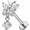 Titanium Labret Butterfly With Dangle Zirconia Internally Threaded