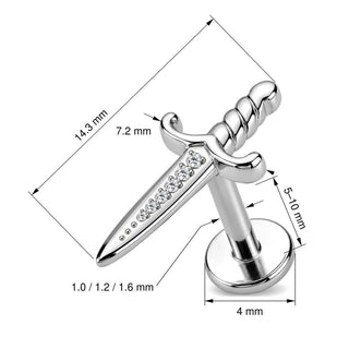 Titanium Labret Sharp Dagger Blade Internally Threaded