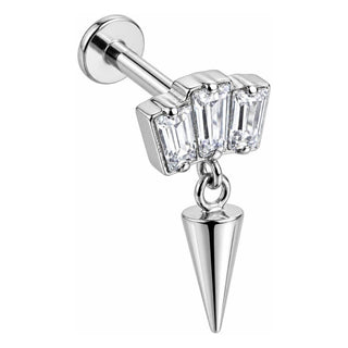 Titanium Labret Triple Baguette Crystal Spike Dangle Internally Threaded
