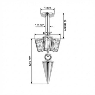 Titanium Labret Triple Baguette Crystal Spike Dangle
