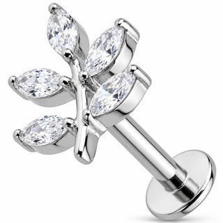 Titanium Labret Crystal Marquise Leaf Branch Internally Threaded