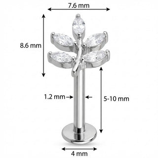 Titanium Labret Crystal Marquise Leaf Branch