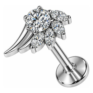 Titanium Labret Crystal Floral Fan Cluster Internally Threaded