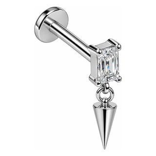 Titanium Labret Rectangle Zirconia Dangle Spike Internally Threaded