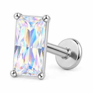 Titanium Labret Rectangular Zirconia Prong Setting Internally Threaded