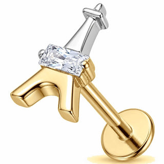 Titanium Labret Eiffel Tower With Zirconia Internally Threaded