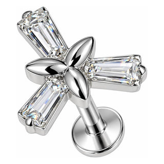 Titanium Labret Triple Baguette Floral Star Internally Threaded
