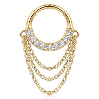Titanium Ring Triple Chain Dangle Zirconia Clicker