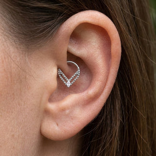 Titanium Ring Triangle Marquise Zirconia Clicker