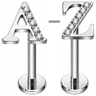 Titanium Labret Letter With Stones Internally Threaded Silver – A–Z