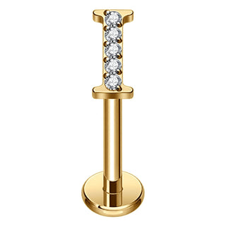 Titanium Labret Initial Letter With Stones Internally Threaded