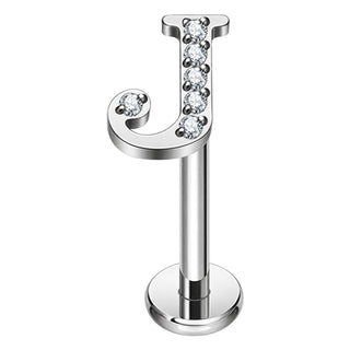 Titanium Labret Initial Letter With Stones Internally Threaded
