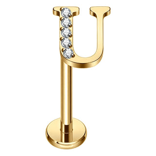 Titanium Labret Initial Letter With Stones Internally Threaded