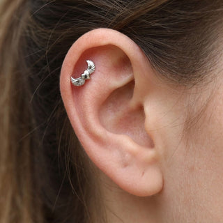 Titanium Labret Heart Angel Wings Internally Threaded