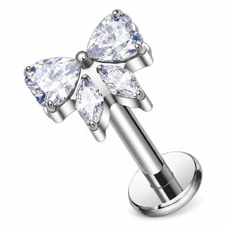 Titanium Labret Butterfly Heart Marquise Zirconia Internally Threaded