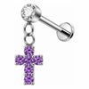 Titanium Labret Cross Dangle Zirconia Internally Threaded