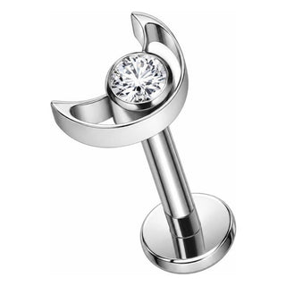 Titanium Labret Crescent Moon Zirconia Internally Threaded