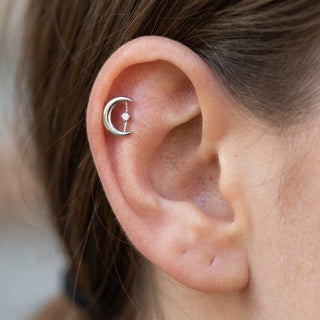 Titanium Labret Moon Zirconia Internally Threaded