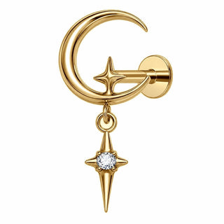 Titanium Labret Moon Star Dangle Zirconia Internally Threaded