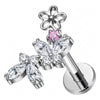 Titanium Labret Flower Marquise Zirconia Internally Threaded