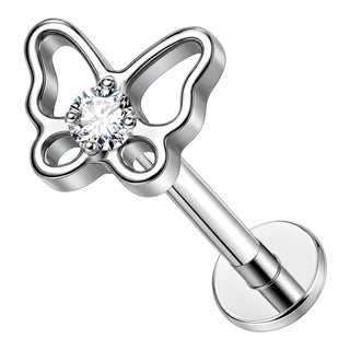 Titanium Labret Butterfly Zirconia Internally Threaded