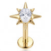 Titanium Labret Star Teardrop Zirconia Internally Threaded