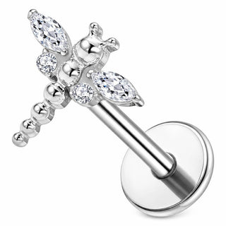 Titanium Labret Dragonfly Marquise Zirconia Internally Threaded