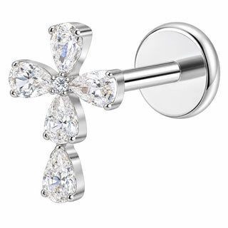 Titanium Labret Cross Teardrop Zirconia Internally Threaded
