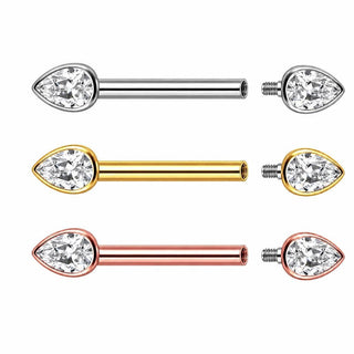Titanium Nipple Piercing Clear Teardrop Zirconia Internally Threaded