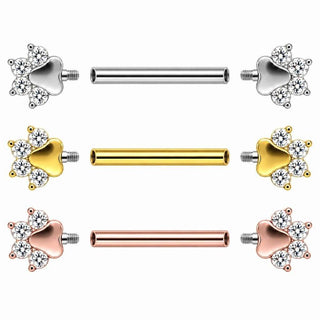 Titanium Nipple Piercing Animal Paw Print Zirconia Internally Threaded