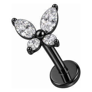 Labret Butterfly With Clear Stones Internally Threaded